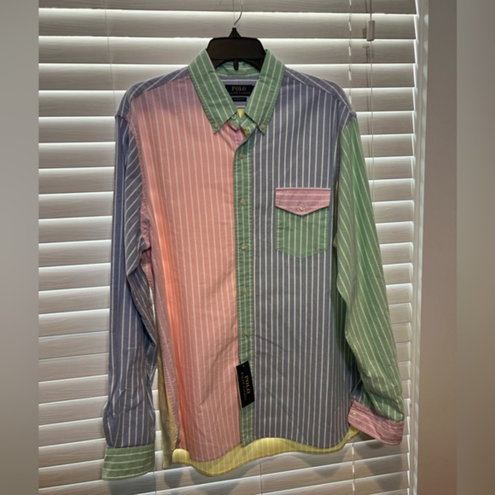 Polo Ralph Lauren Mens Classic Fit Striped Fun Shirt Multi Color Pastel NWT L